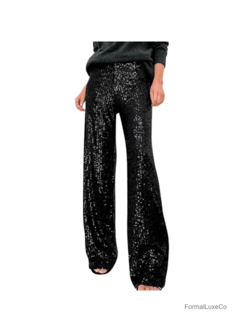 Women's Wide Leg Sequin Pants High Waist Elastic Sparkle Glitter Dance Trousers